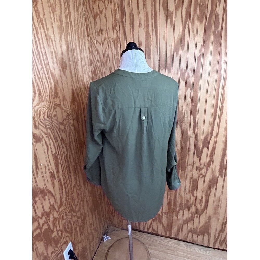 ModCloth Blouse Pullover V-Neck Solid Green Long … - image 6